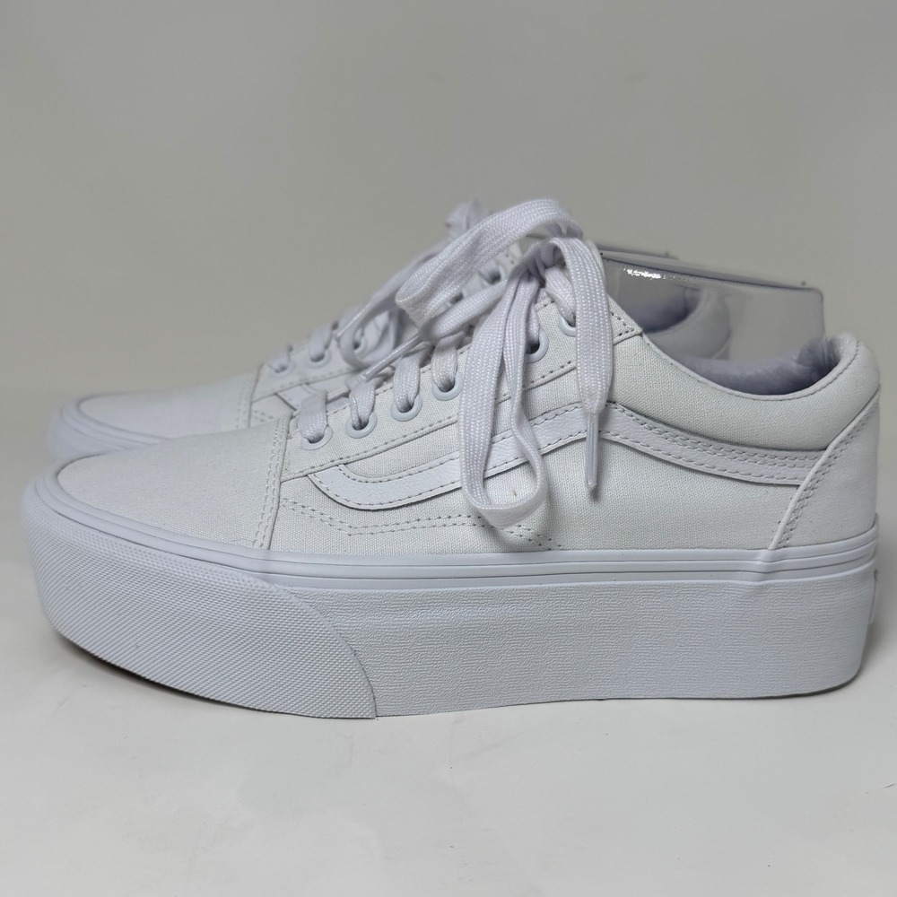 Vans Old Skool Stackform True White Canvas Platform Sneakers Mens 7 Womens 8.5